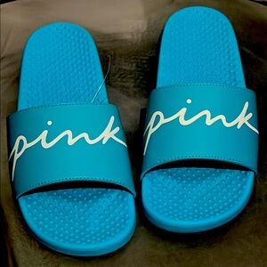 PINK Victoria's Secret Blue Turquoise Teal Slides